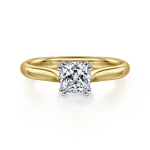 14K White-Yellow Gold Cushion Cut Diamond Engagement Ring