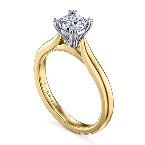 14K White-Yellow Gold Cushion Cut Diamond Engagement Ring