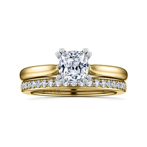 14K White-Yellow Gold Cushion Cut Diamond Engagement Ring