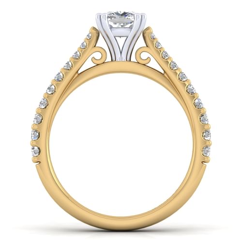 14K White-Yellow Gold Cushion Cut Diamond Engagement Ring
