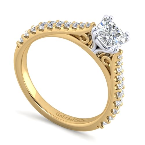 14K White-Yellow Gold Cushion Cut Diamond Engagement Ring
