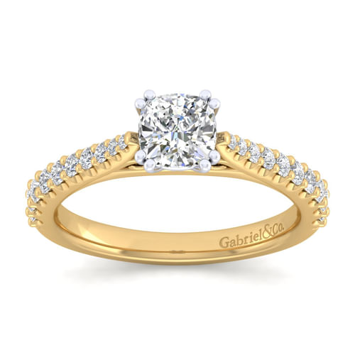 14K White-Yellow Gold Cushion Cut Diamond Engagement Ring