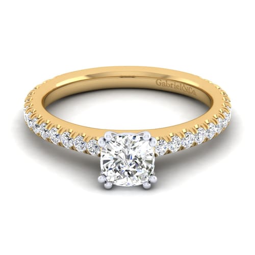 14K White-Yellow Gold Cushion Cut Diamond Engagement Ring