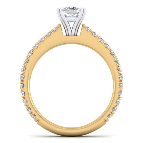 14K White-Yellow Gold Cushion Cut Diamond Engagement Ring