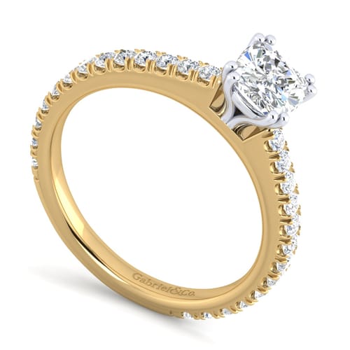 14K White-Yellow Gold Cushion Cut Diamond Engagement Ring