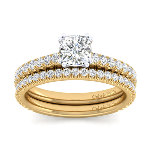 14K White-Yellow Gold Cushion Cut Diamond Engagement Ring