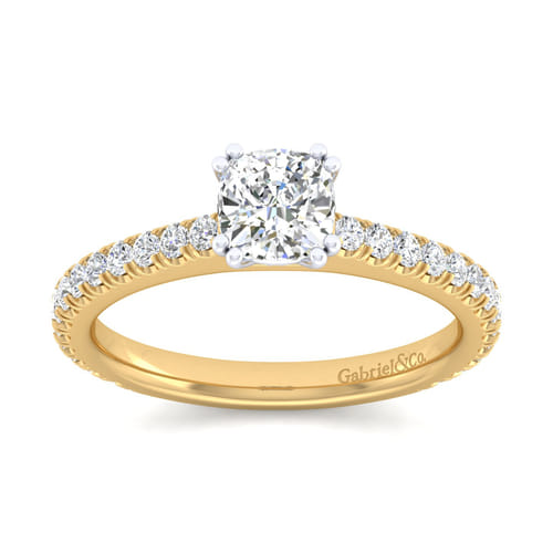 14K White-Yellow Gold Cushion Cut Diamond Engagement Ring