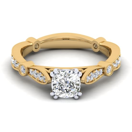 Gabriel - 14K White-Yellow Gold Cushion Cut Diamond Engagement Ring