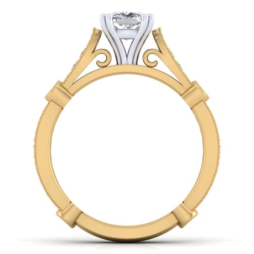 14K White-Yellow Gold Cushion Cut Diamond Engagement Ring