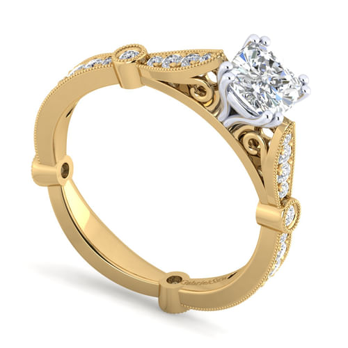 14K White-Yellow Gold Cushion Cut Diamond Engagement Ring