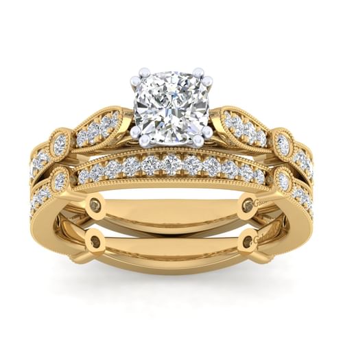 14K White-Yellow Gold Cushion Cut Diamond Engagement Ring