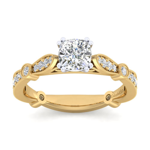 14K White-Yellow Gold Cushion Cut Diamond Engagement Ring