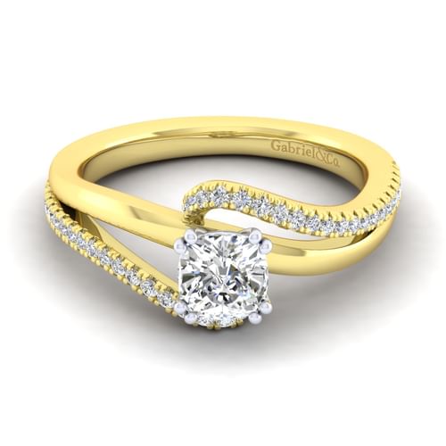 14K White-Yellow Gold Cushion Cut Diamond Engagement Ring
