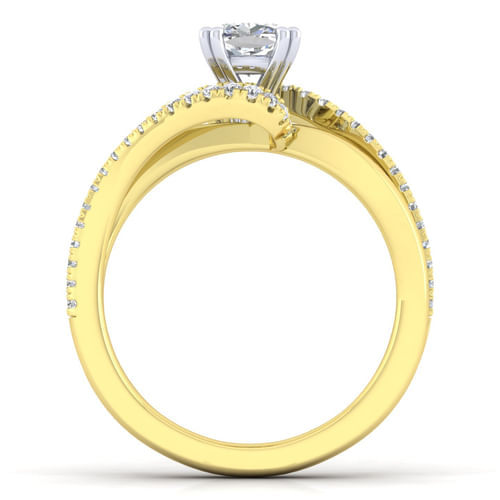14K White-Yellow Gold Cushion Cut Diamond Engagement Ring