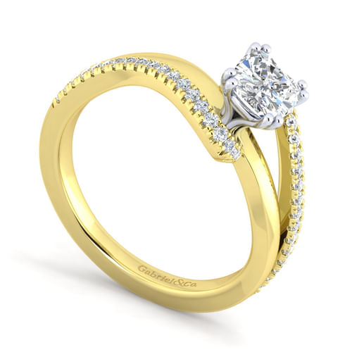 14K White-Yellow Gold Cushion Cut Diamond Engagement Ring