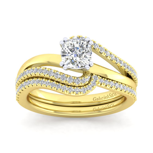 14K White-Yellow Gold Cushion Cut Diamond Engagement Ring