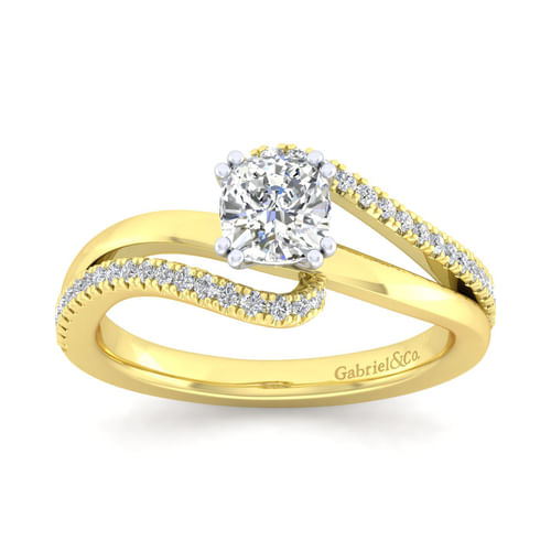 14K White-Yellow Gold Cushion Cut Diamond Engagement Ring