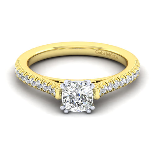14K White-Yellow Gold Cushion Cut Diamond Engagement Ring