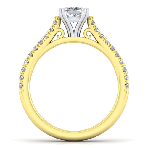 14K White-Yellow Gold Cushion Cut Diamond Engagement Ring