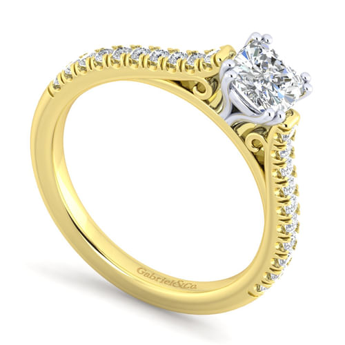 14K White-Yellow Gold Cushion Cut Diamond Engagement Ring
