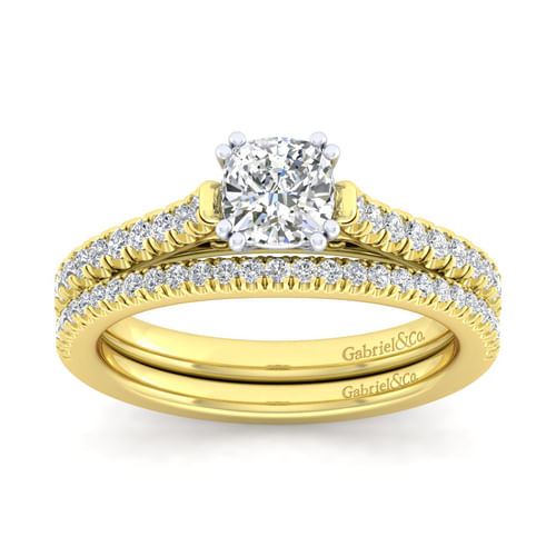 14K White-Yellow Gold Cushion Cut Diamond Engagement Ring