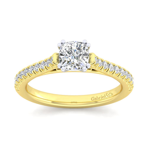 14K White-Yellow Gold Cushion Cut Diamond Engagement Ring