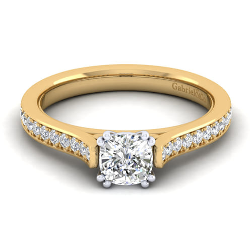 14K White-Yellow Gold Cushion Cut Diamond Engagement Ring 14K White-Yellow Gold Cushion Cut Diamond Engagement Ring