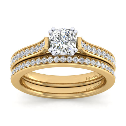 14K White-Yellow Gold Cushion Cut Diamond Engagement Ring 14K White-Yellow Gold Cushion Cut Diamond Engagement Ring