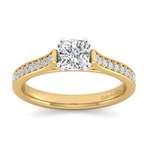 14K White-Yellow Gold Cushion Cut Diamond Engagement Ring 14K White-Yellow Gold Cushion Cut Diamond Engagement Ring
