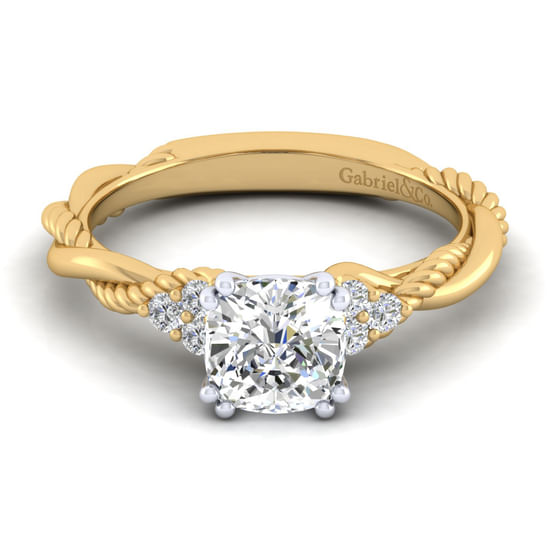 Gabriel - 14K White-Yellow Gold Cushion Cut Diamond Engagement Ring