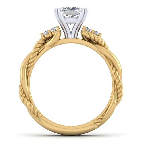14K White-Yellow Gold Cushion Cut Diamond Engagement Ring