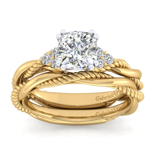 14K White-Yellow Gold Cushion Cut Diamond Engagement Ring