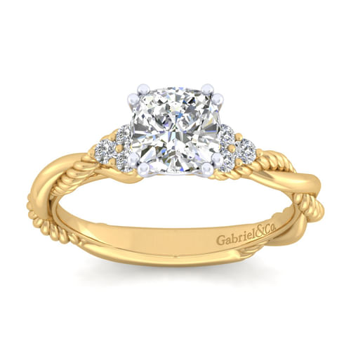 14K White-Yellow Gold Cushion Cut Diamond Engagement Ring