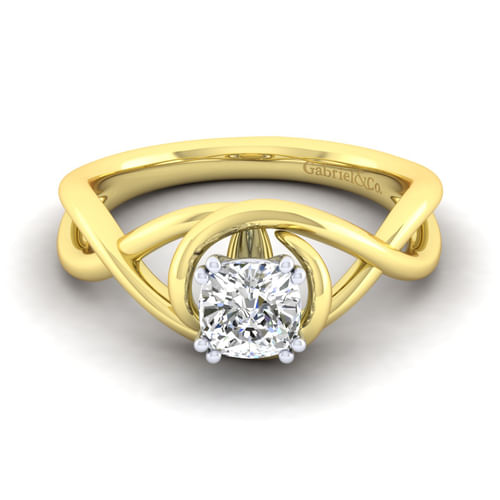 14K White-Yellow Gold Cushion Cut Diamond Engagement Ring
