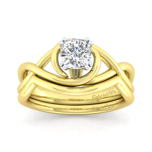 14K White-Yellow Gold Cushion Cut Diamond Engagement Ring