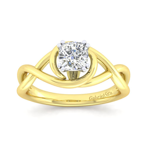 14K White-Yellow Gold Cushion Cut Diamond Engagement Ring