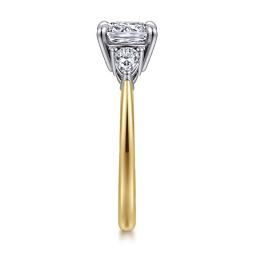 14K White-Yellow Gold Cushion Cut Three Stone Diamond Engagement Ring