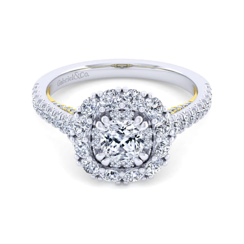 14K White-Yellow Gold Cushion Double Halo Diamond Engagement Ring 14K White-Yellow Gold Cushion Double Halo Diamond Engagement Ring