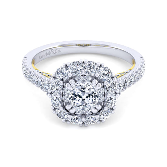 Gabriel - 14K White-Yellow Gold Cushion Double Halo Diamond Engagement Ring Gabriel - 14K White-Yellow Gold Cushion Double Halo Diamond Engagement Ring