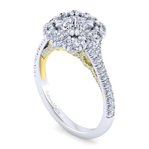 14K White-Yellow Gold Cushion Double Halo Diamond Engagement Ring 14K White-Yellow Gold Cushion Double Halo Diamond Engagement Ring