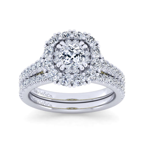 14K White-Yellow Gold Cushion Double Halo Diamond Engagement Ring 14K White-Yellow Gold Cushion Double Halo Diamond Engagement Ring