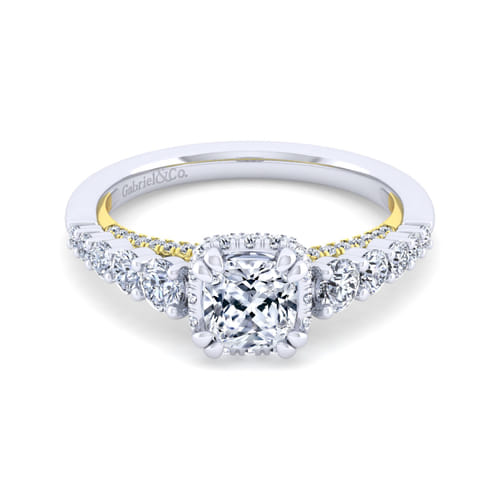 14K White-Yellow Gold Cushion Hidden Halo Diamond Engagement Ring 14K White-Yellow Gold Cushion Hidden Halo Diamond Engagement Ring