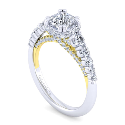14K White-Yellow Gold Cushion Hidden Halo Diamond Engagement Ring 14K White-Yellow Gold Cushion Hidden Halo Diamond Engagement Ring