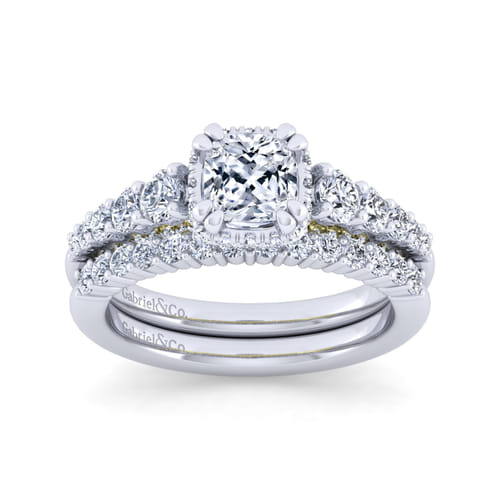 14K White-Yellow Gold Cushion Hidden Halo Diamond Engagement Ring 14K White-Yellow Gold Cushion Hidden Halo Diamond Engagement Ring