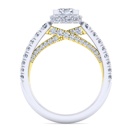 14K White-Yellow Gold Cushion Hidden Halo Diamond Engagement Ring