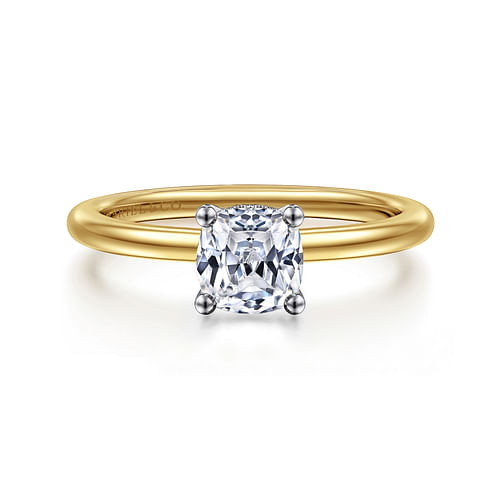 14K White-Yellow Gold Cushion Hidden Halo Diamond Engagement Ring