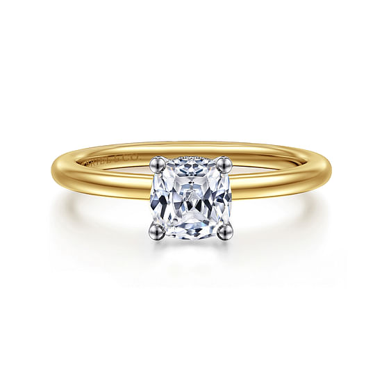 Gabriel - 14K White-Yellow Gold Cushion Hidden Halo Diamond Engagement Ring