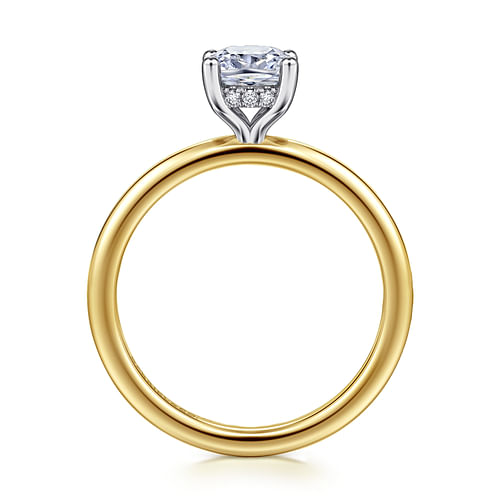 14K White-Yellow Gold Cushion Hidden Halo Diamond Engagement Ring