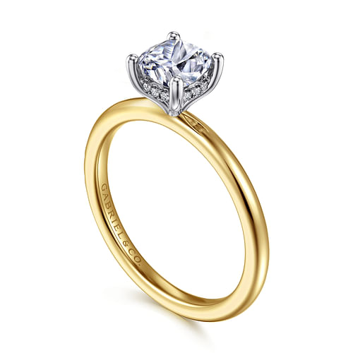 14K White-Yellow Gold Cushion Hidden Halo Diamond Engagement Ring