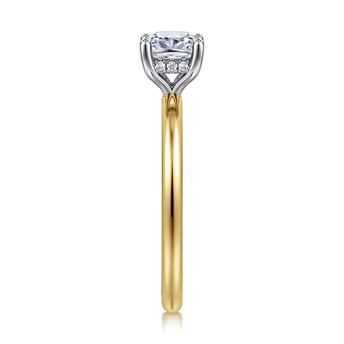 14K White-Yellow Gold Cushion Hidden Halo Diamond Engagement Ring